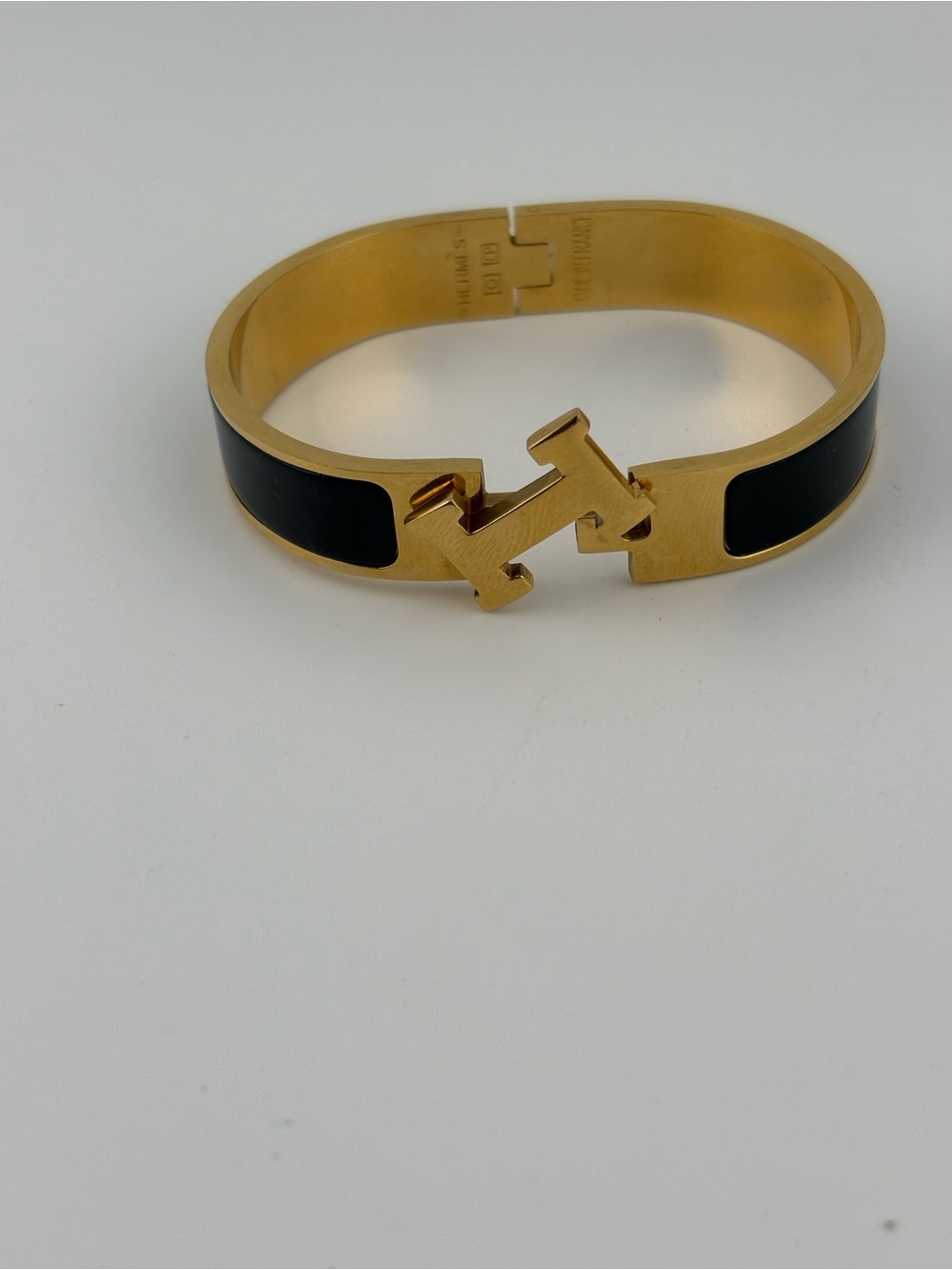 Hermès H Clic Clac Bracelet – Black & Gold Tone | Fits Up to 6.5” Wrist - Picture 3 of 12